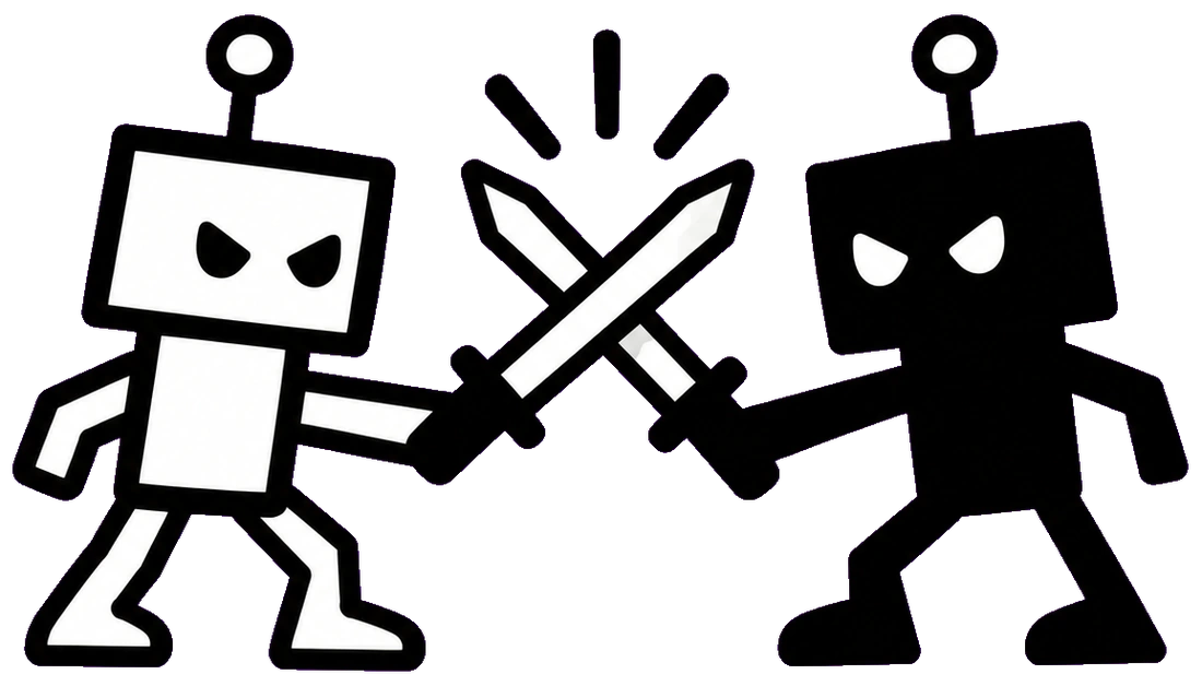 two agents with their swords locked in the middle of the arena